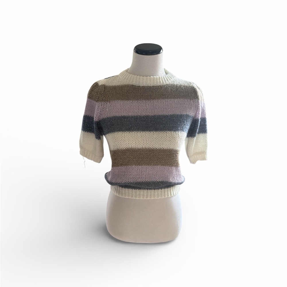 Vero Moda Blue  puffed sleeves striped knit short sleeve sweater